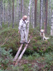 Kassu and Anna crossing a ditch